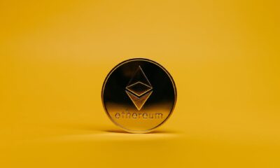 ethereum coin on yellow background